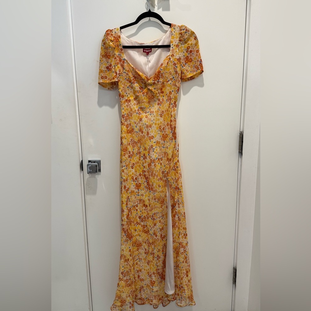 STAUD Yellow Floral Midi Dress